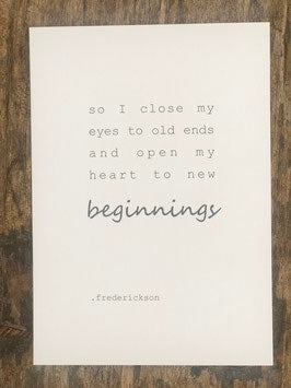 Postkarte mit Motivationsspruch "beginnings" von vnf handmade