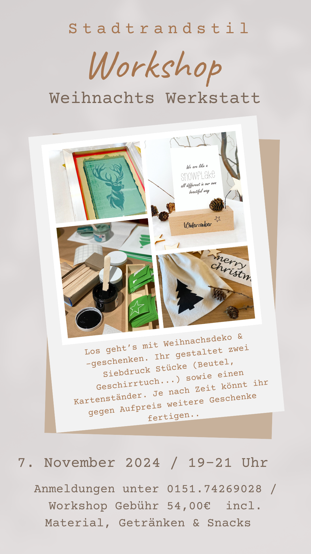 Workshop „Weihnachts Werkstatt“ / 7. November 2024