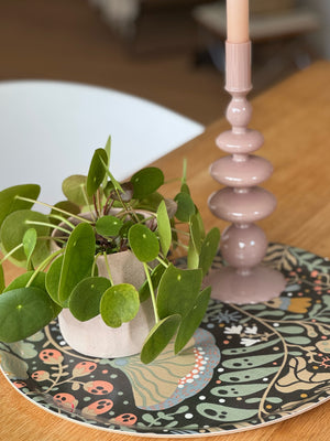 tablett it pilea pflanze und nude arbenem Kerzenhalter