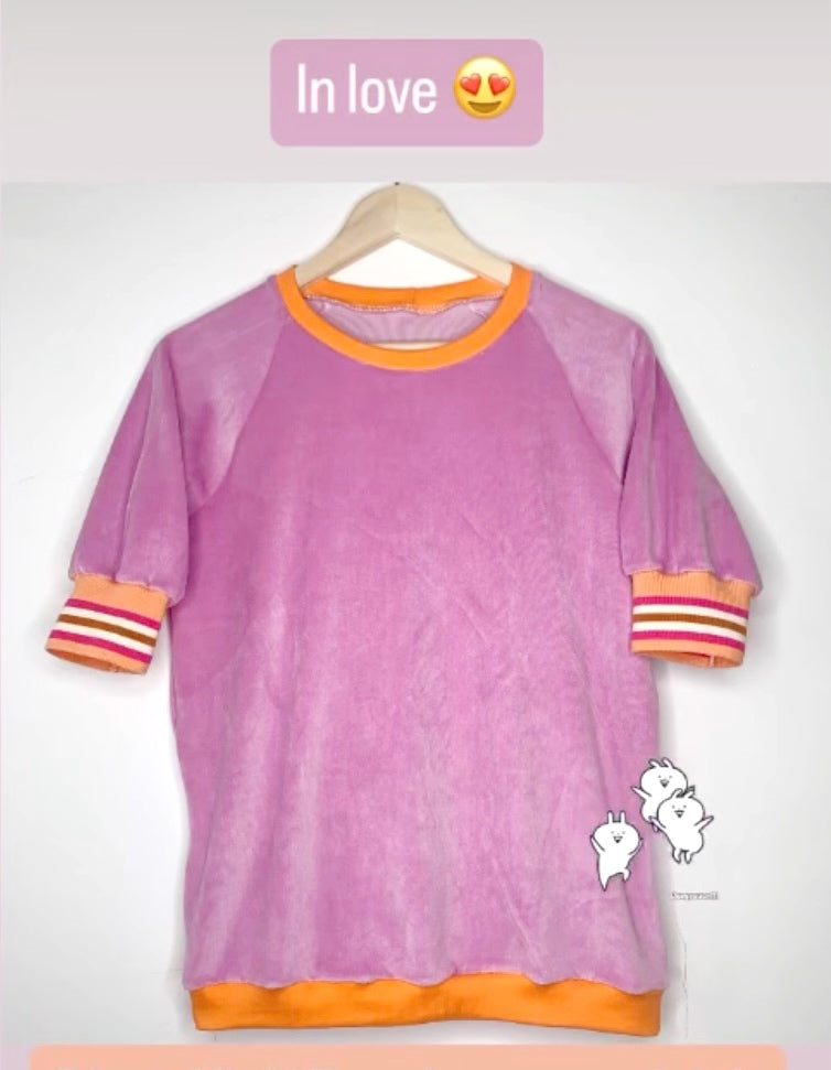 Nicki Kurzarm Shirt rosa Retro orange Bündchen Stadtrand Mode 