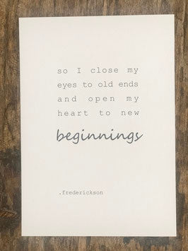 Postkarte mit Motivationsspruch "beginnings" von Stadtrandstil handmade